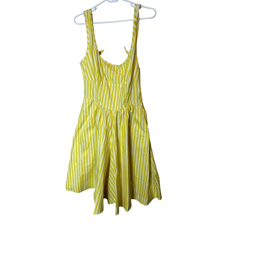 Maeve Dress Womens 4 Yellow Stripe Midi Romper Fit &‎ Flare Sundress Pockets